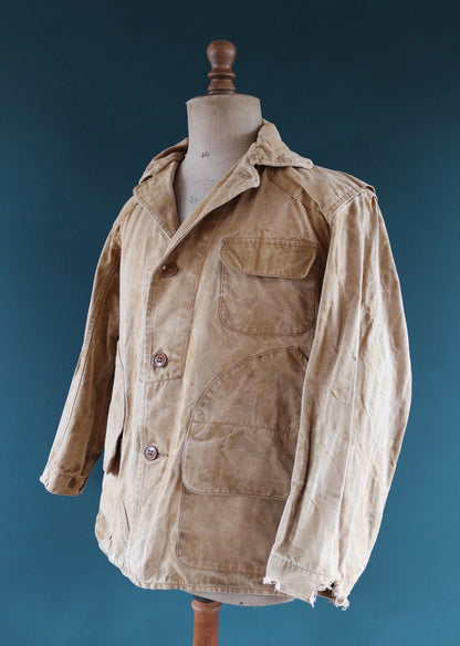 Vintage 1970s 70s Western Field Montgomery Ward tan brown duck cotton canvas jacket hunting shooting American 49” chest workwear work chore