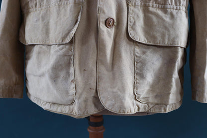 Vintage 1950s 1960s hunting jacket American Field Hettrick tan brown duck cotton canvas shooting American 49” chest workwear chore