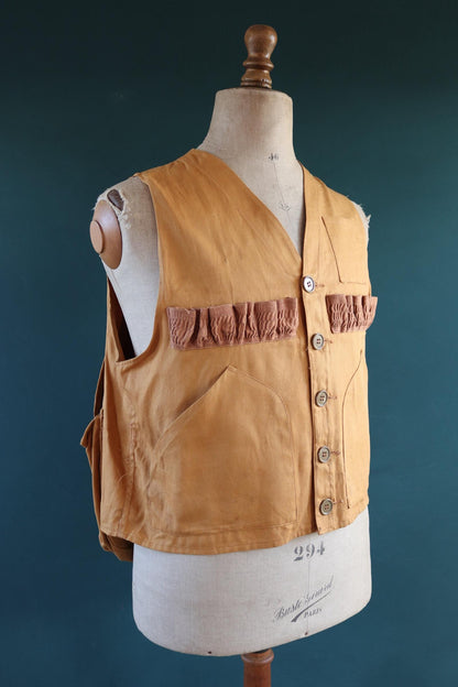 Vintage 1970s 1980s utility vest waistcoat cotton canvas duck hunting shooting 44” chest workwear work chore
