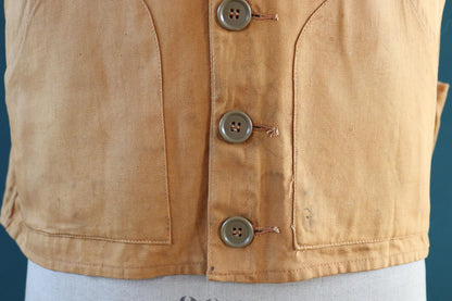 Vintage 1970s 80s utility vest - duck cotton waistcoat - hunting workwear - 44” chest