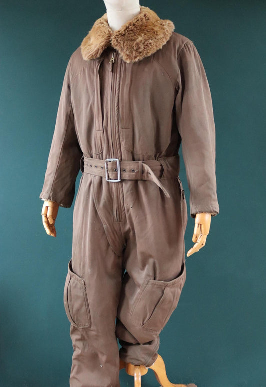 Vintage 1940s 40s WW2 Japanese Imperial military winter flight suit pilot aviation fur lined