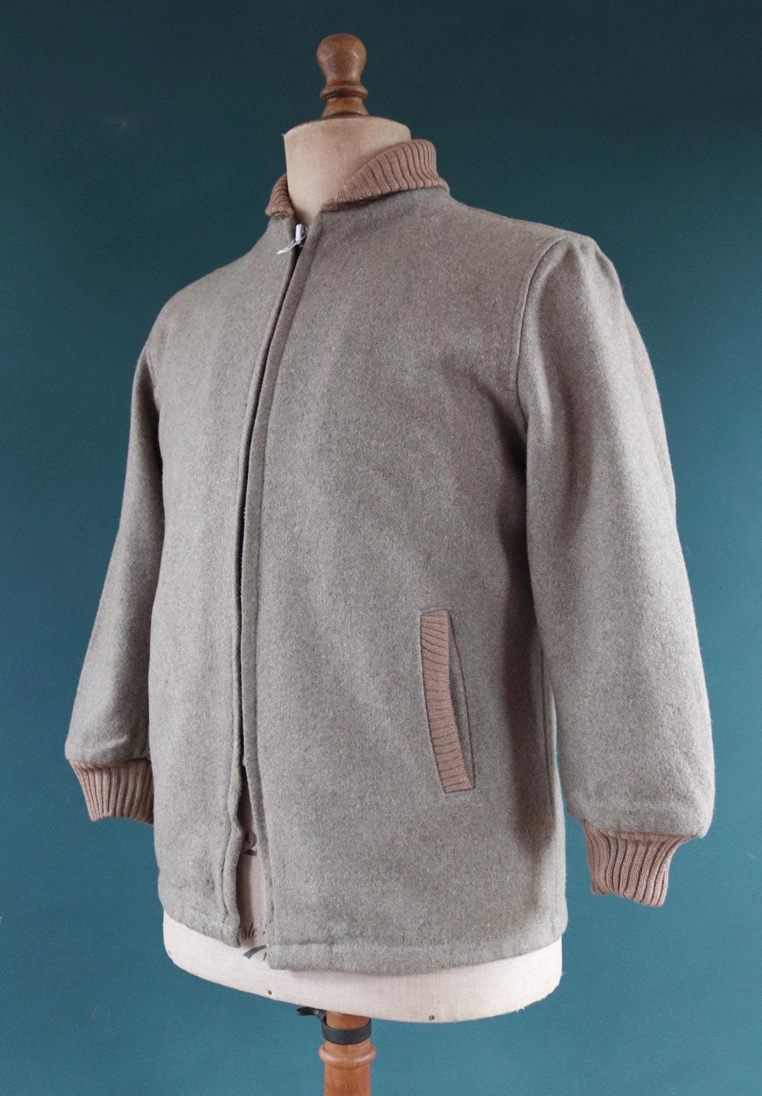 Vintage Lakeland Clicker coat jacket 1950s 1960s grey wool car 40” chest rockabilly shawl collar Talon zipper Union Made hot rod