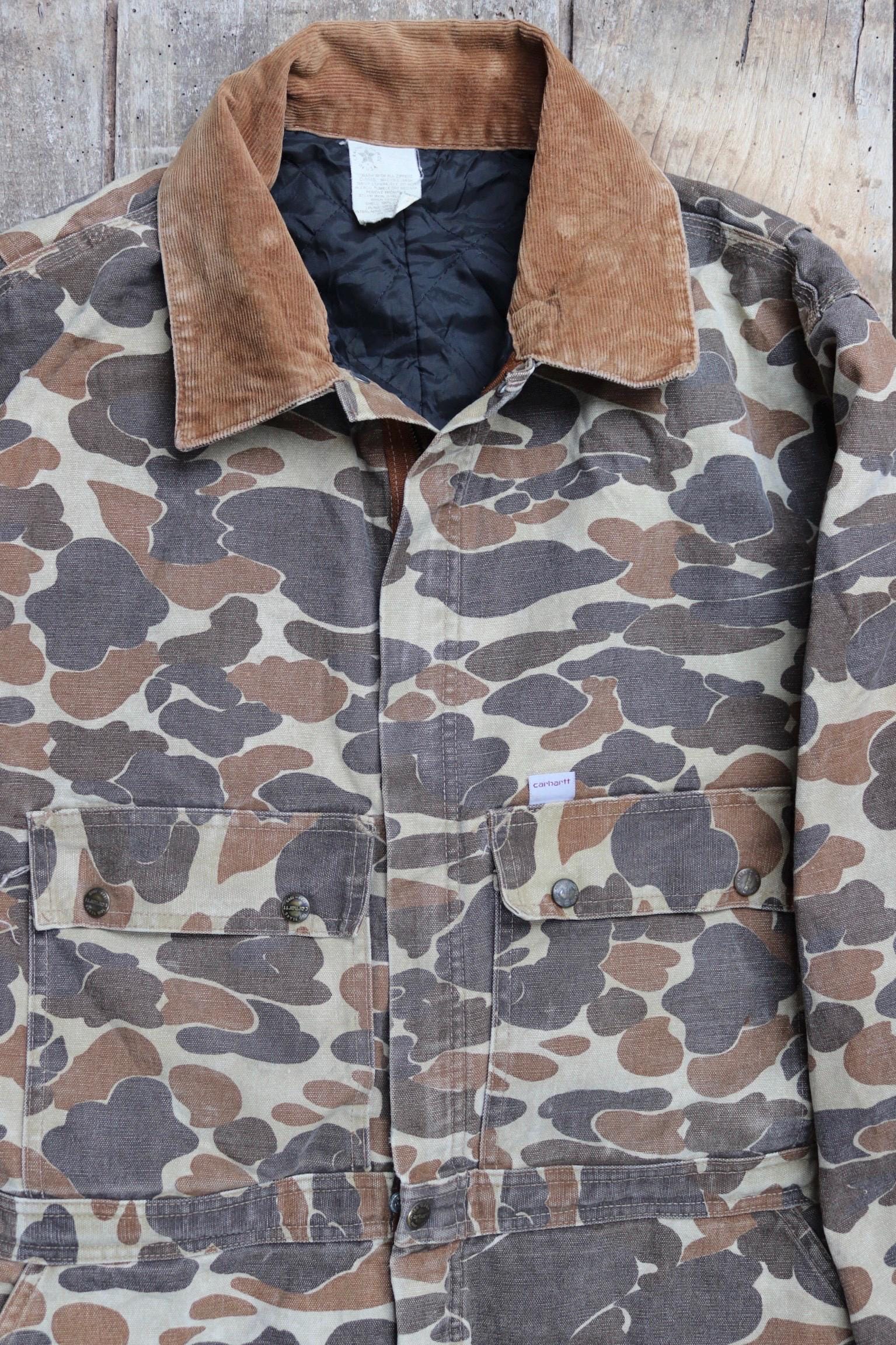 Vintage 1980s Carhartt coveralls - workwear overalls - woodland camo duck cotton - Union Made denim - 54" x 46" x 30
