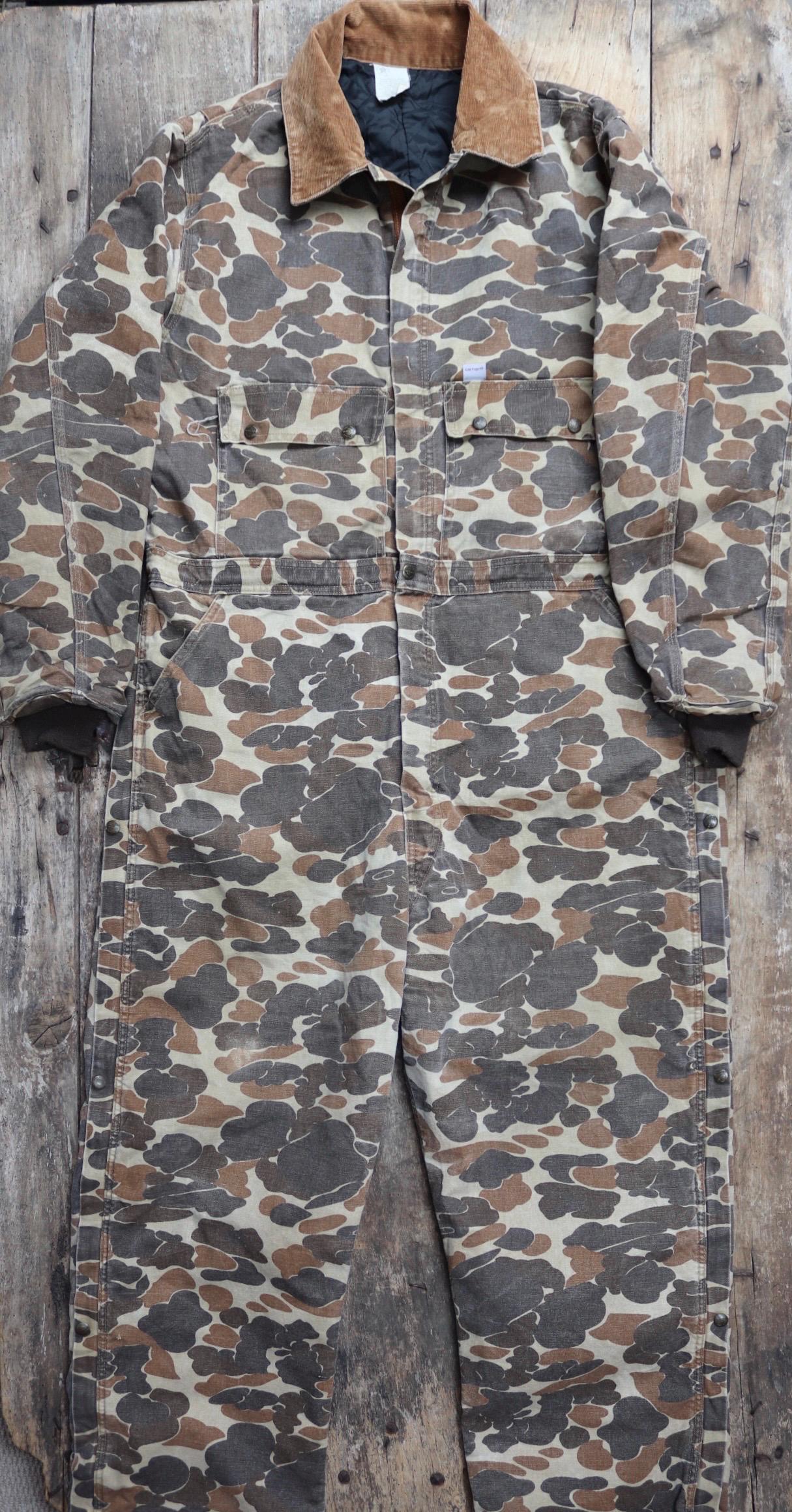 Vintage 1980s Carhartt coveralls - workwear overalls - woodland camo duck cotton - Union Made denim - 54" x 46" x 30