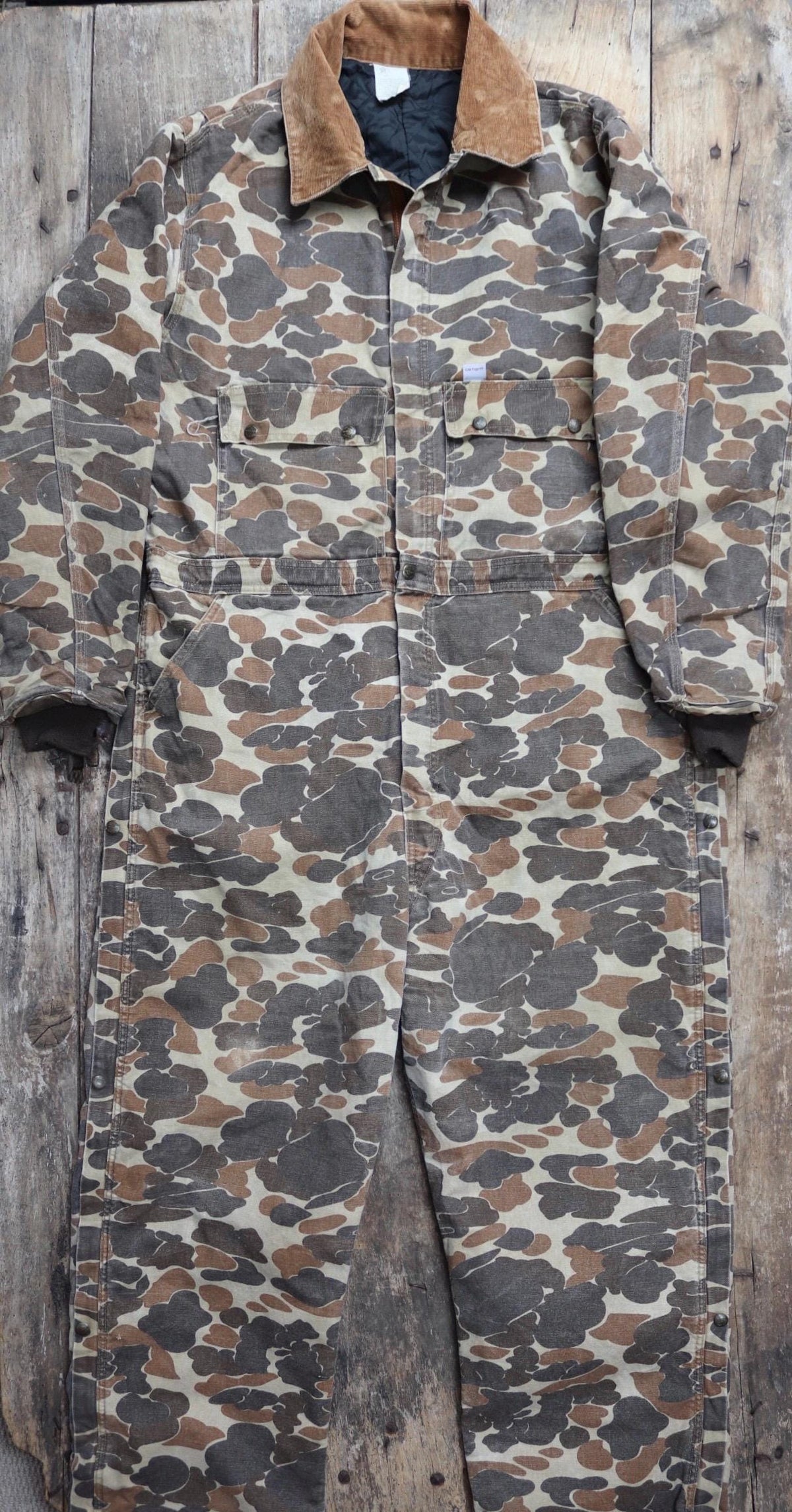 Vintage 1980s Carhartt coveralls - woodland camo - workwear overalls - 54" x 46" x 30