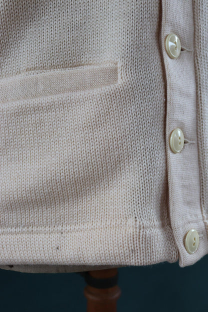 Vintage 1970s wool varsity sweater - white knitted jumper - American Ivy League cardigan - mod knitwear - 42” chest