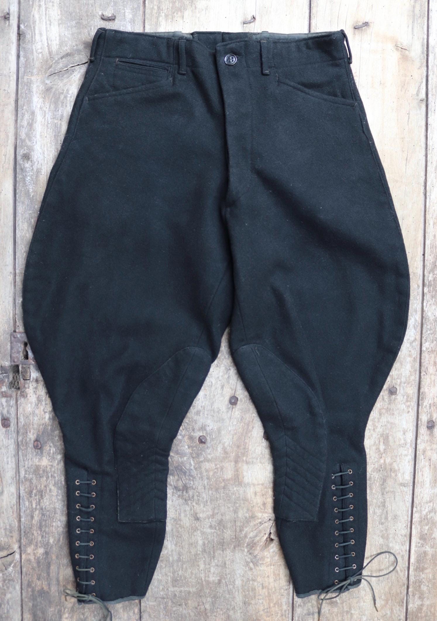 Vintage jodhpurs antique 1930s 1940s black wool riding hunting breeches britches 28” x 24”