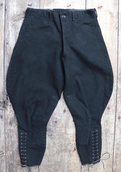 Vintage jodhpurs antique 1930s 1940s black wool riding hunting breeches britches 28” x 24”