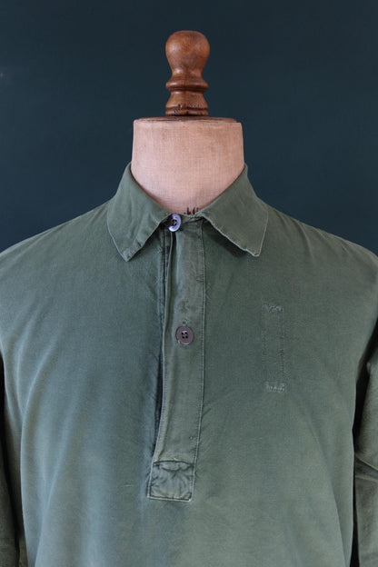 Vintage 1970s Swedish army shirt - M59 - military workwear - fältskjorta - green cotton smock - 48” chest