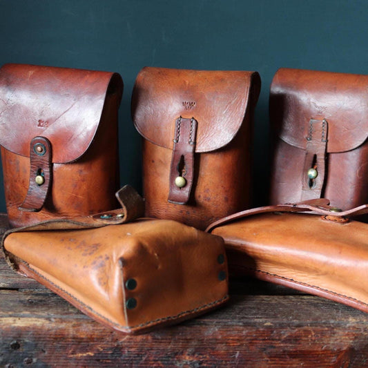 Vintage brown leather bag pouch hip belt 1930s 30s 1940s Swedish army military tool hand stitched riveted festival garden