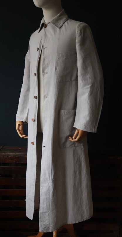 Vintage antique 1920s 1930s French workwear jacket overalls linen duster work chore coat 36” chest xs