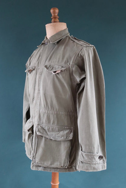 Vintage French army jacket 1950s M47 M 47 field utility military 41” chest khaki green HBT herringbone twill