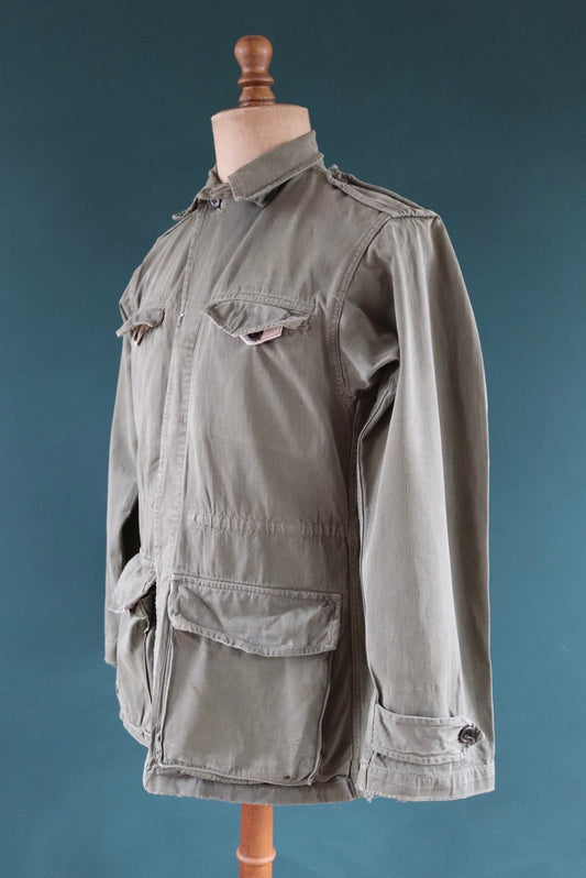 Vintage French army jacket 1950s M47 M 47 field utility military 41” chest khaki green HBT herringbone twill