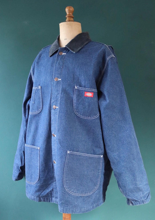 Vintage 1990s 90s Dickies blue denim blanket lined barn chore jacket workwear work chore 59” chest