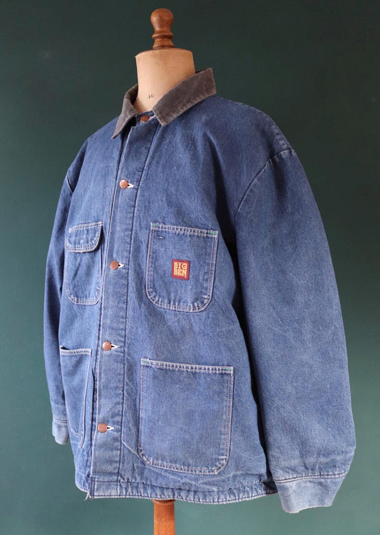 Vintage 1990s 90s Big Ben blue denim blanket lined barn chore jacket workwear work chore 56” chest insulated