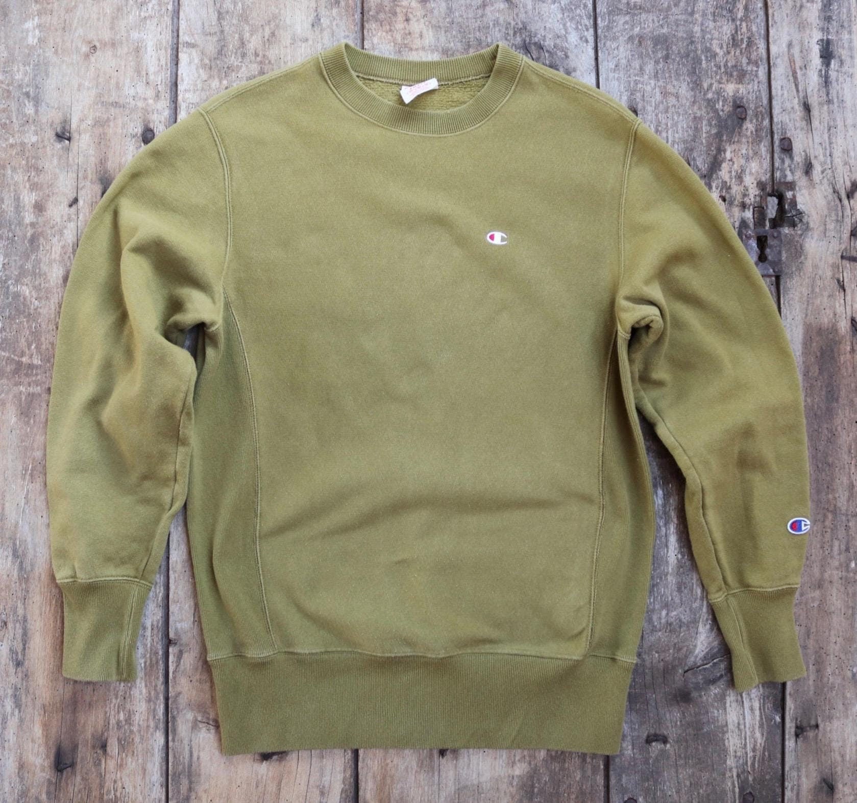 Vintage 1990s 90s Champion olive green plain sweatshirt 39" chest sports sportswear reverse weave