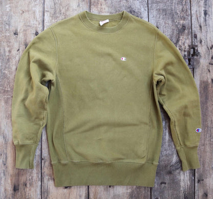 Vintage 1990s 90s Champion olive green plain sweatshirt 39" chest sports sportswear reverse weave