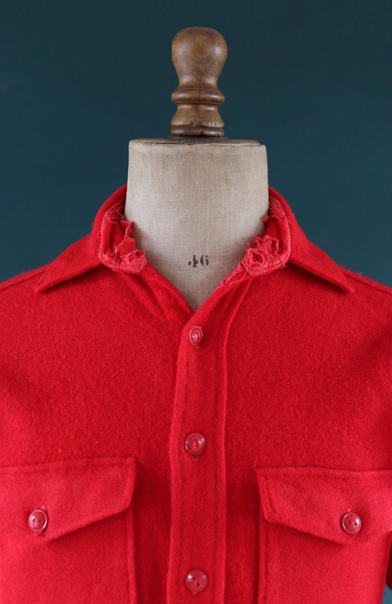 Vintage Woolrich wool shirt 1950s plain red camp camping hiking 40” chest