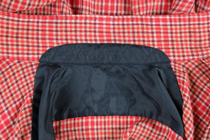 Vintage 1960s wool shirt - red burgundy plaid - 49” chest - loop collar