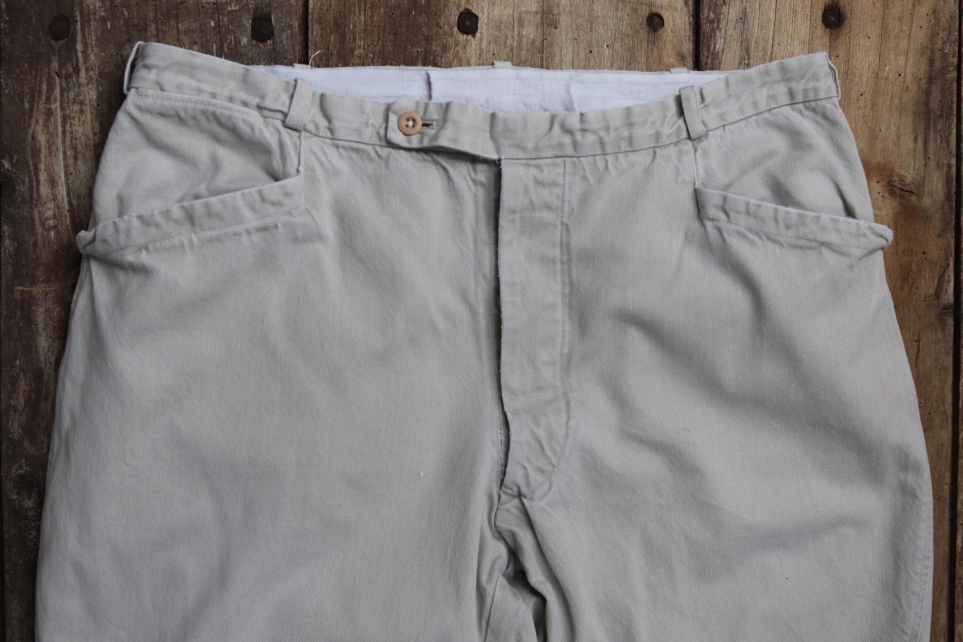 Vintage French trousers jodhpurs 1960s taupe cotton canvas hunting riding breeches 34” x 30” workwear work chore