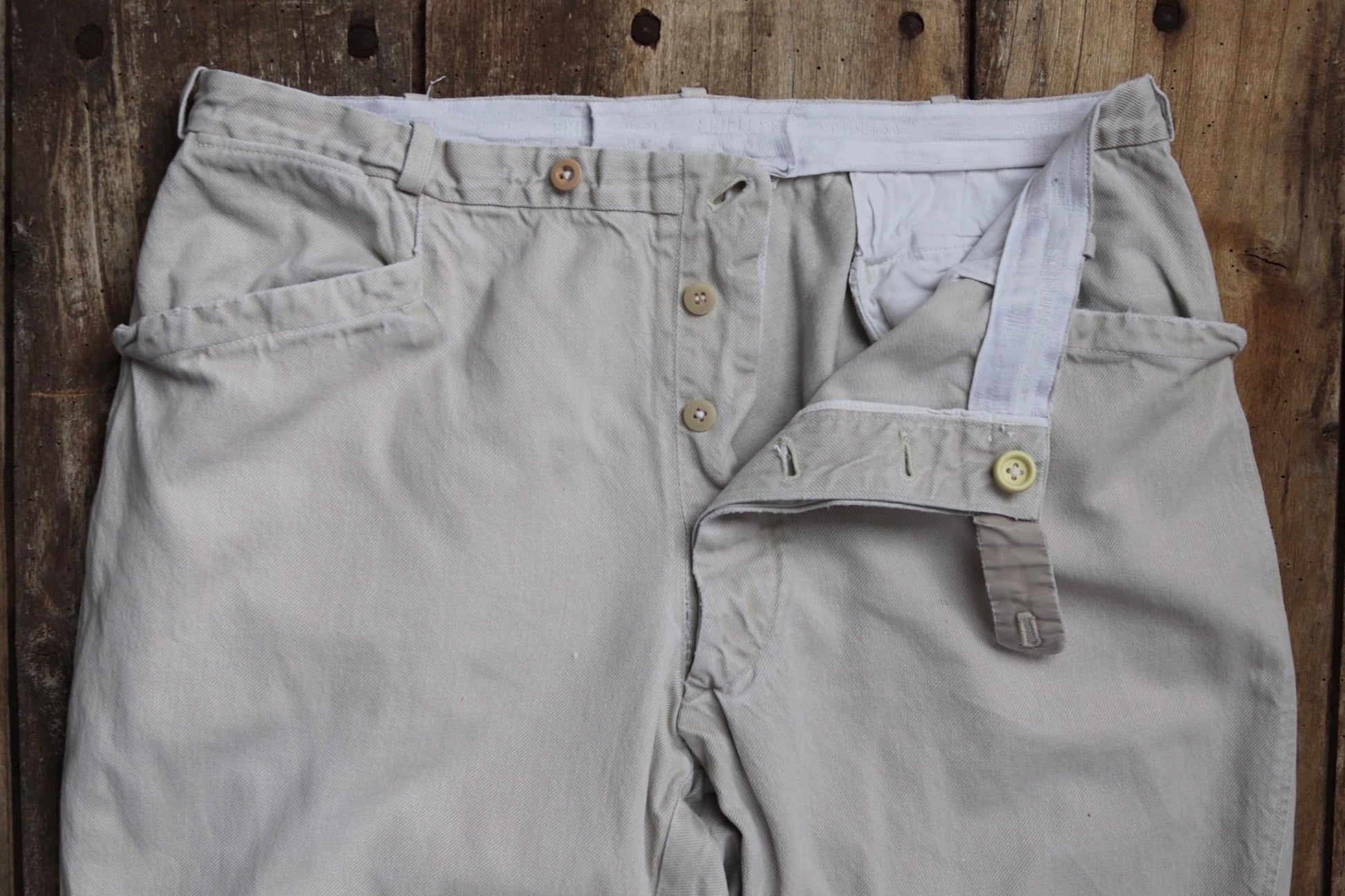Vintage French trousers jodhpurs 1960s taupe cotton canvas hunting riding breeches 34” x 30” workwear work chore