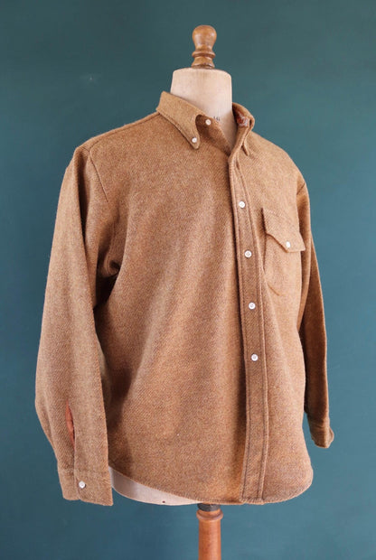 Vintage 1960s wool shirt - button down roll collar - Ivy League - 50” chest