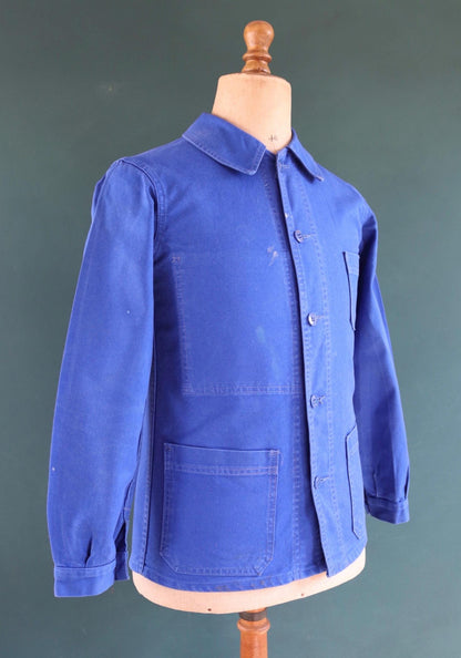 Vintage French workwear jacket blue work 1960s chore 37” chest bleu de travail cotton twill