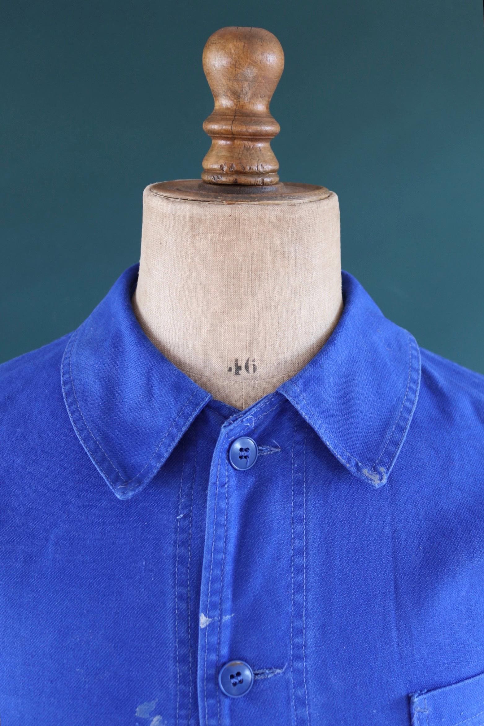 Vintage French workwear jacket blue work 1960s chore 37” chest bleu de travail cotton twill