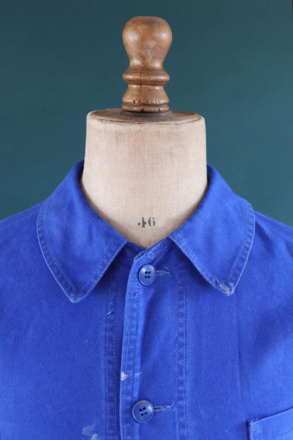 Vintage French workwear jacket blue work 1960s chore 37” chest bleu de travail cotton twill