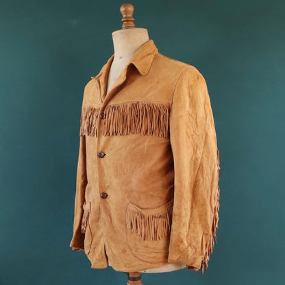 Vintage buckskin suede tassel jacket 1940s Western cowboy 42” chest California Sportswear