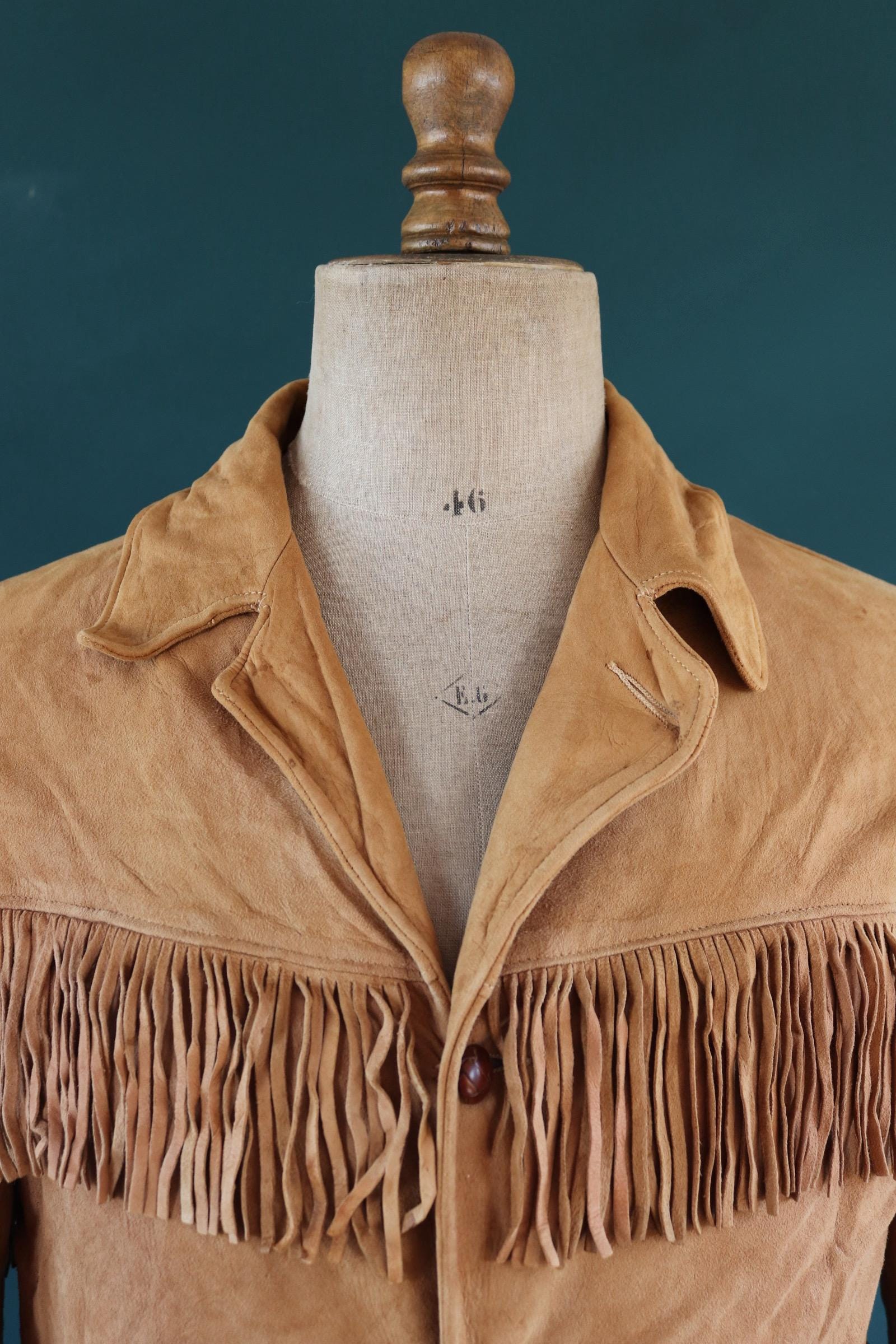 Vintage buckskin suede tassel jacket 1940s Western cowboy 42” chest California Sportswear