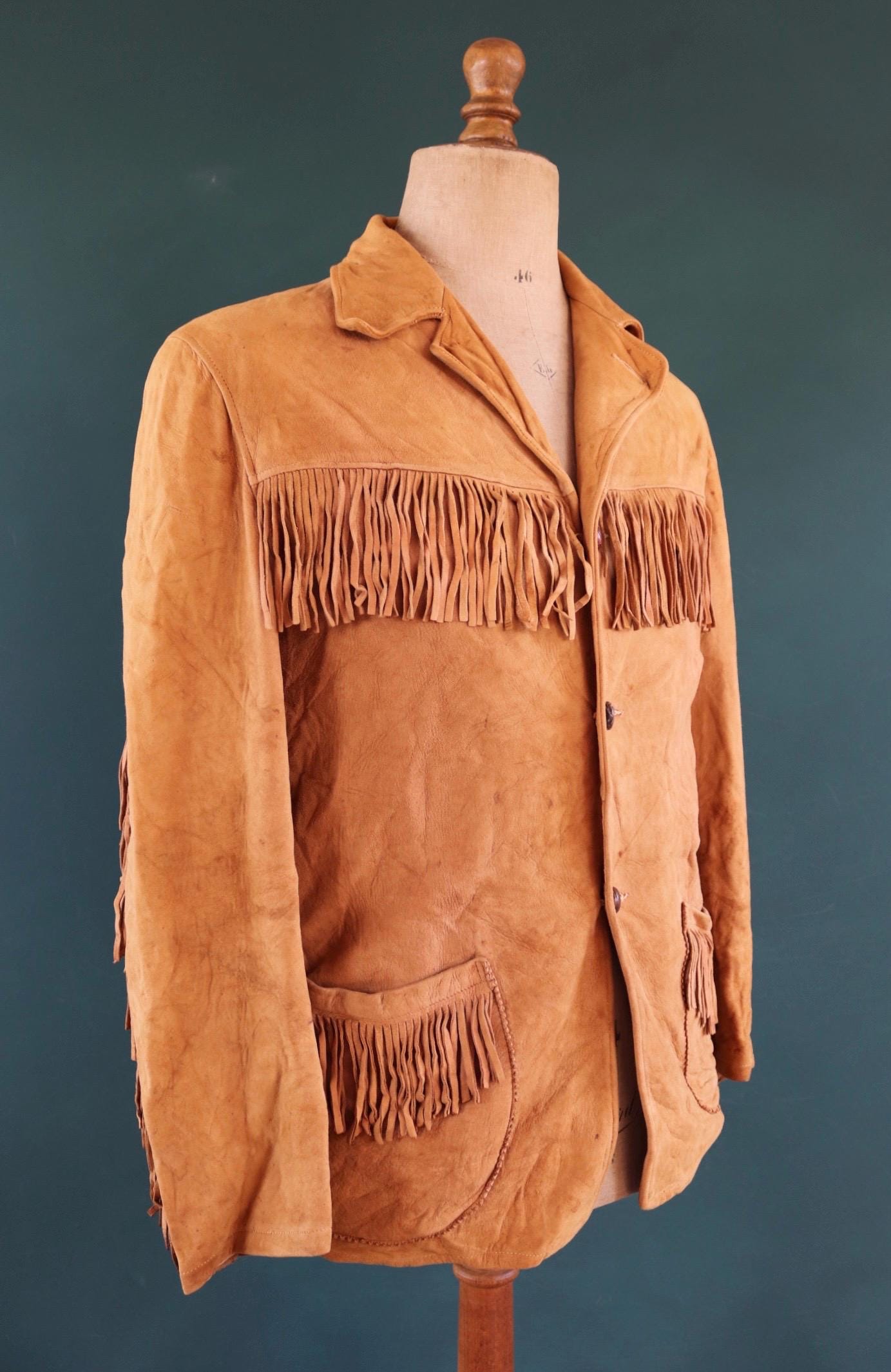 Vintage buckskin suede tassel jacket 1940s Western cowboy 42” chest California Sportswear