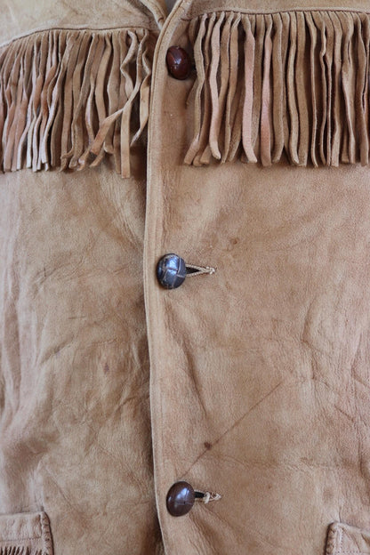 Vintage buckskin suede tassel jacket 1940s Western cowboy 42” chest California Sportswear