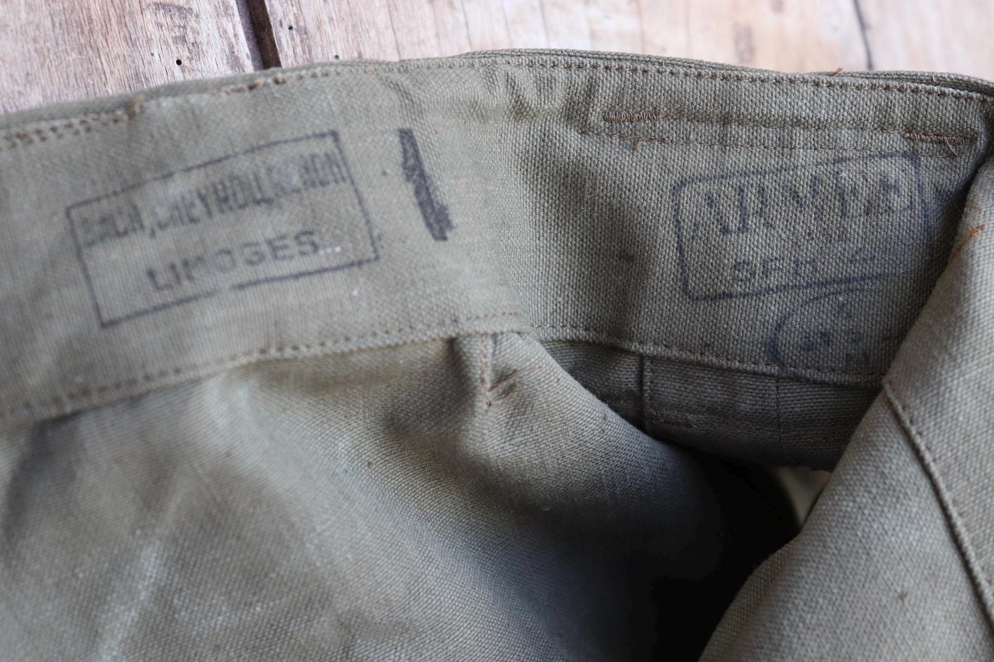 Vintage French military motorcycle trousers overalls pants khaki green cotton canvas dispatch rider 1950s army 38” x 29”