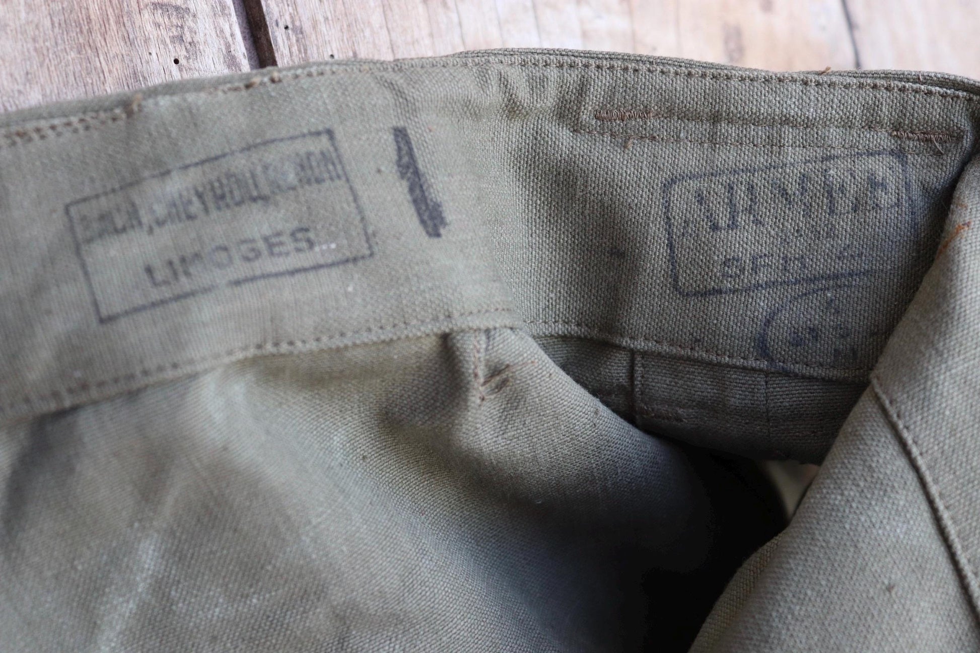 Vintage French military motorcycle trousers overalls pants khaki green cotton canvas dispatch rider 1950s army 38” x 29”