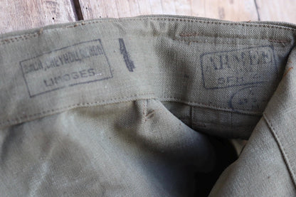 Vintage French military motorcycle trousers overalls pants khaki green cotton canvas dispatch rider 1950s army 38” x 29”