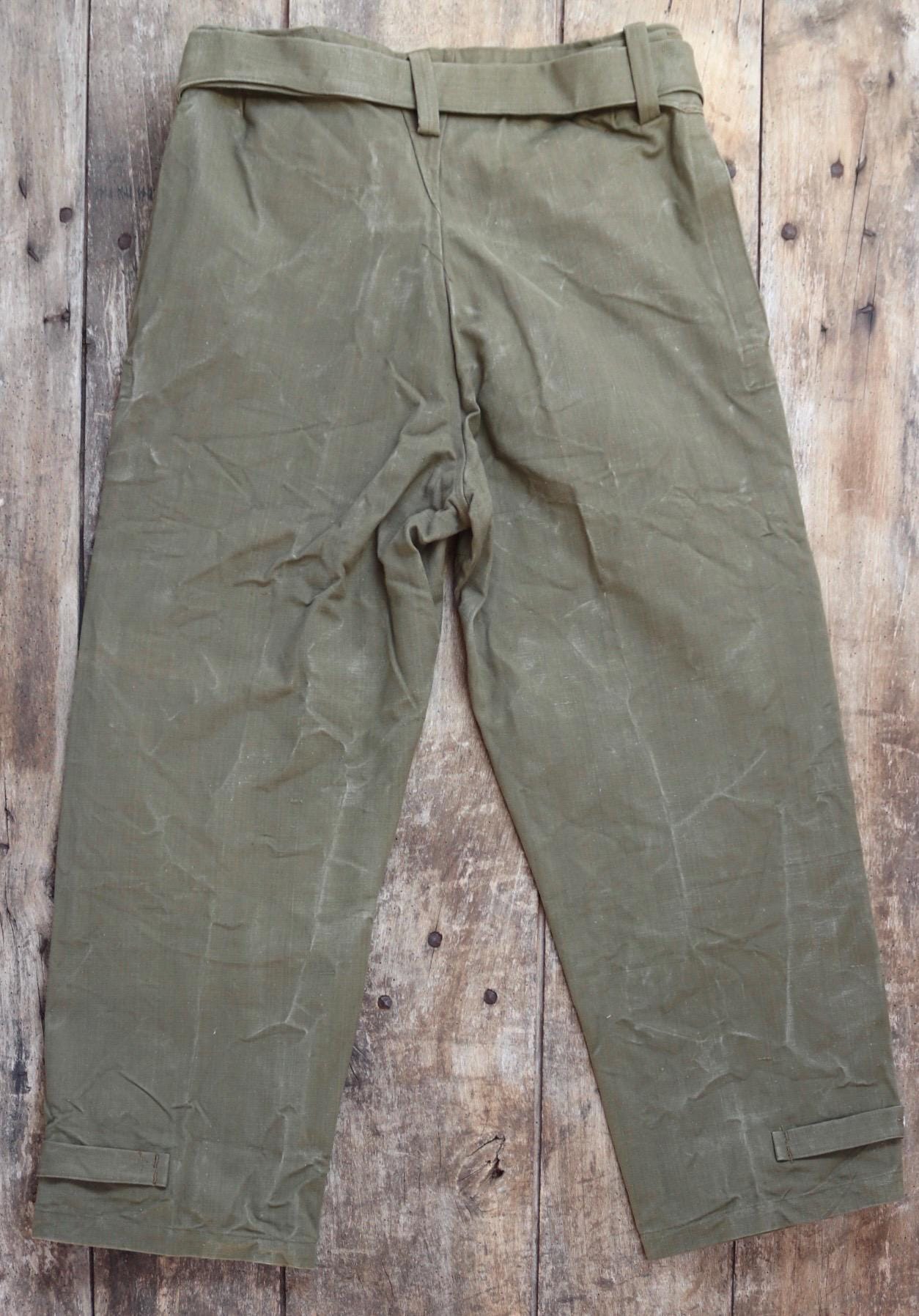 Vintage French military motorcycle trousers overalls pants khaki green cotton canvas dispatch rider 1950s army 38” x 29”
