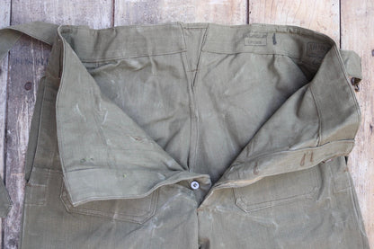 Vintage French military motorcycle trousers overalls pants khaki green cotton canvas dispatch rider 1950s army 38” x 29”