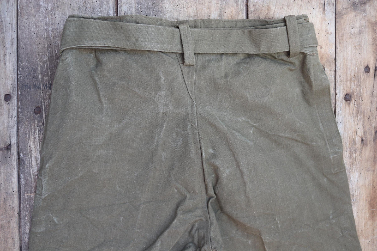Vintage French military motorcycle trousers overalls pants khaki green cotton canvas dispatch rider 1950s army 38” x 29”
