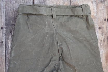 Vintage French military motorcycle trousers overalls pants khaki green cotton canvas dispatch rider 1950s army 38” x 29”