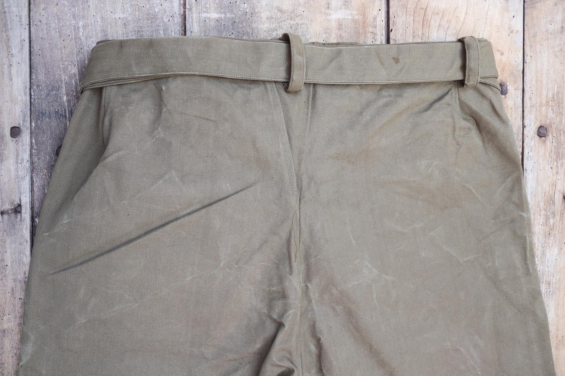 Vintage French military motorcycle trousers overalls pants khaki green cotton canvas dispatch rider 1950s army 40” x 29”