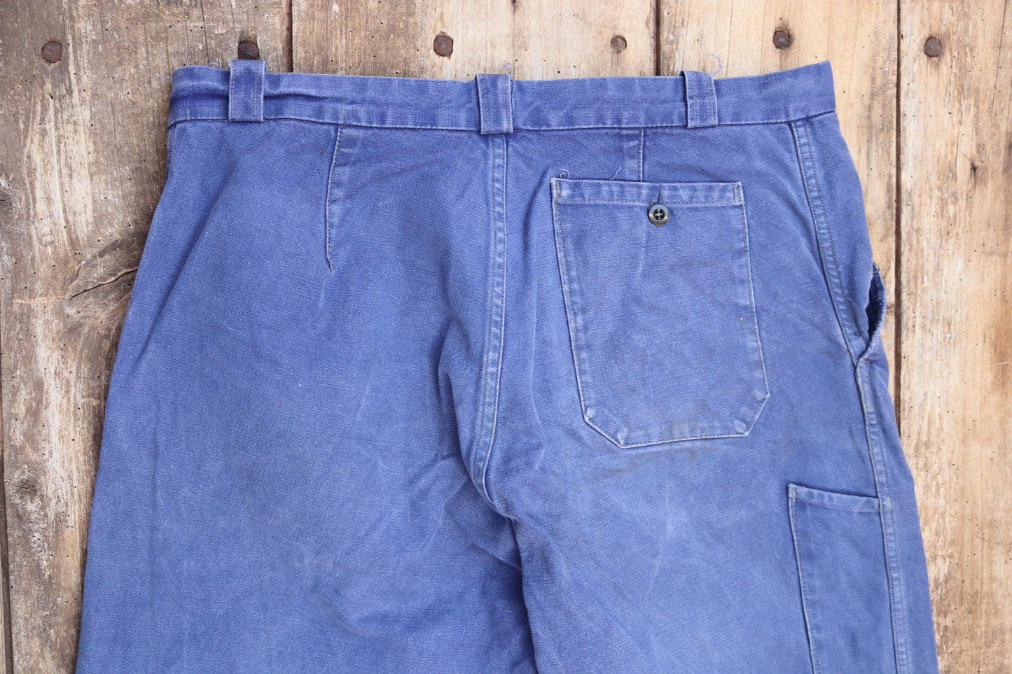 Vintage French workwear trousers pants indigo cotton twill 1960s work chore 35” x 27”