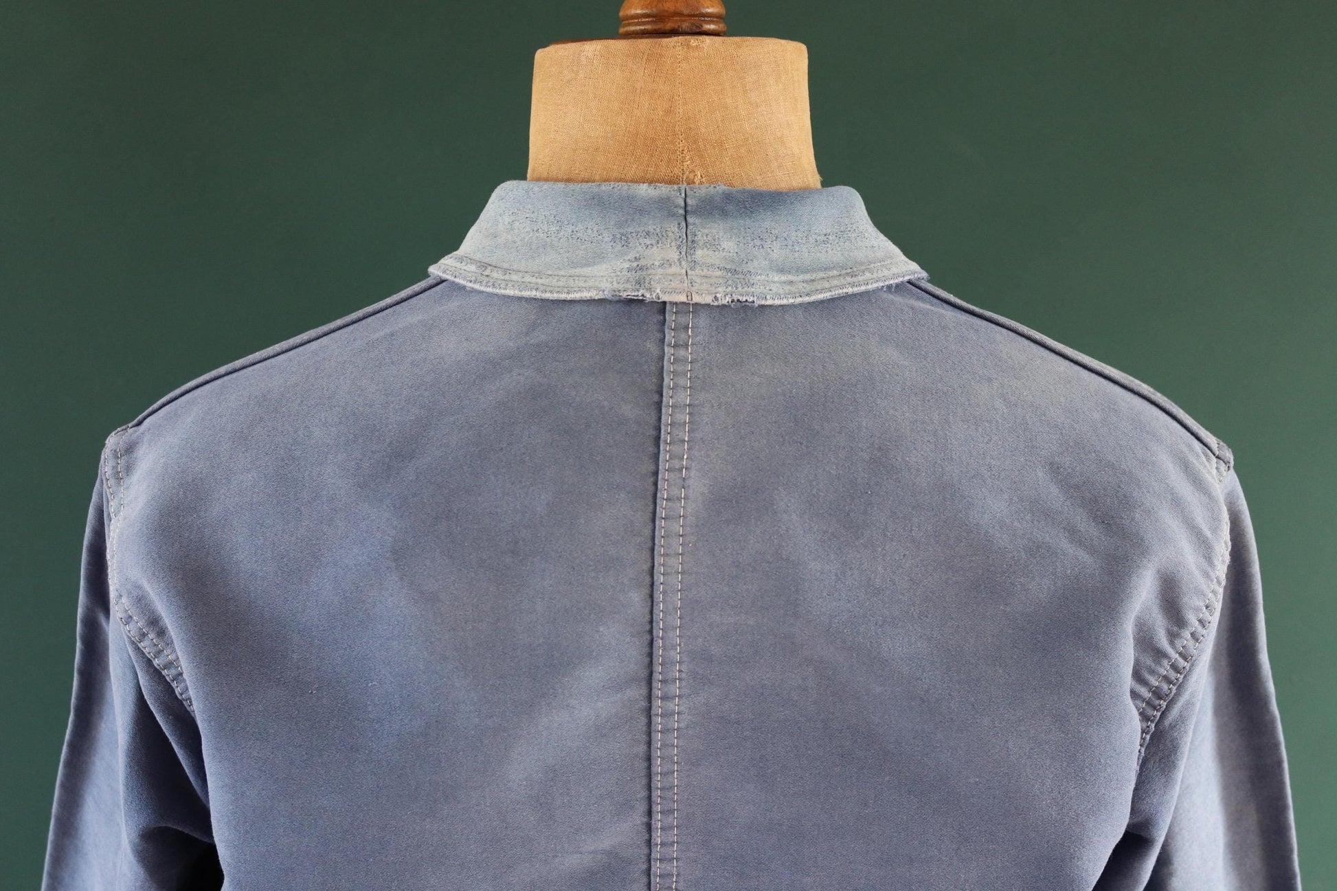 Vintage French moleskin jacket work workwear chore faded 44” chest bleu de travail