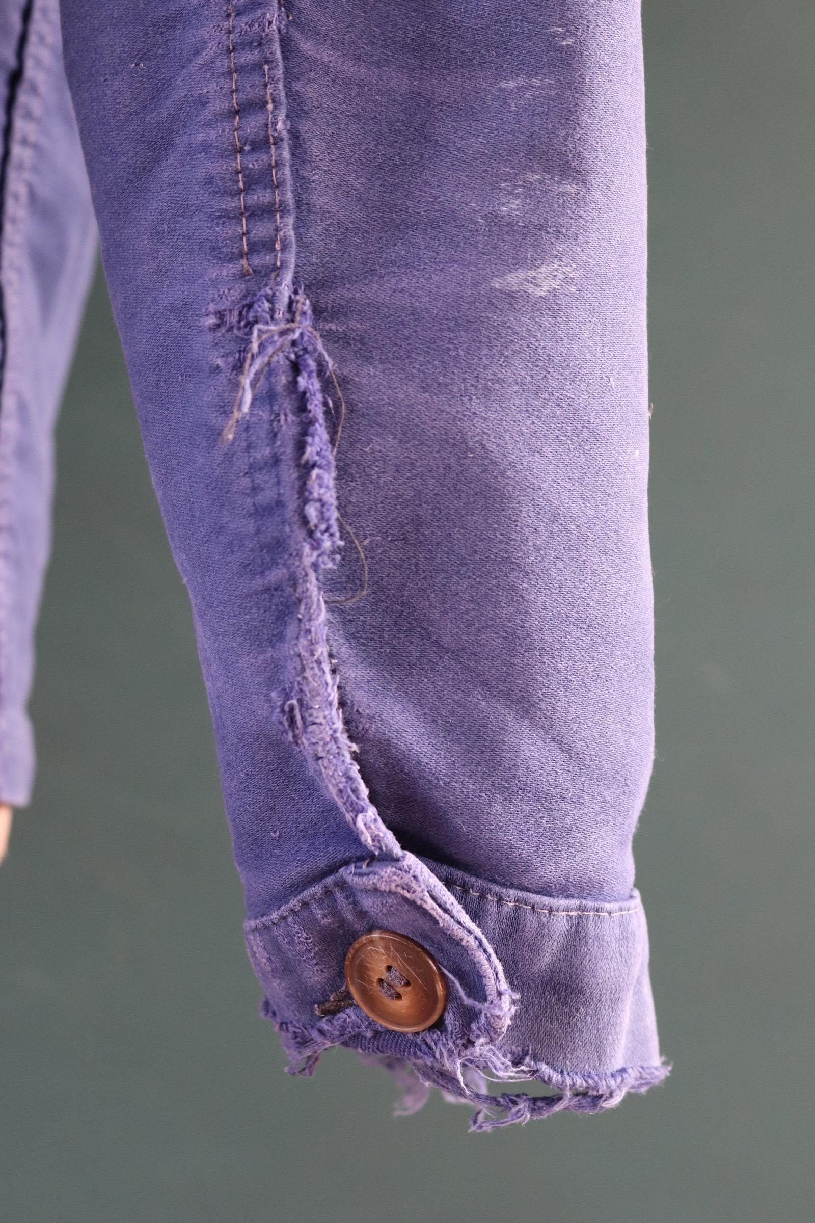 Vintage French moleskin jacket work workwear chore faded 44” chest bleu de travail