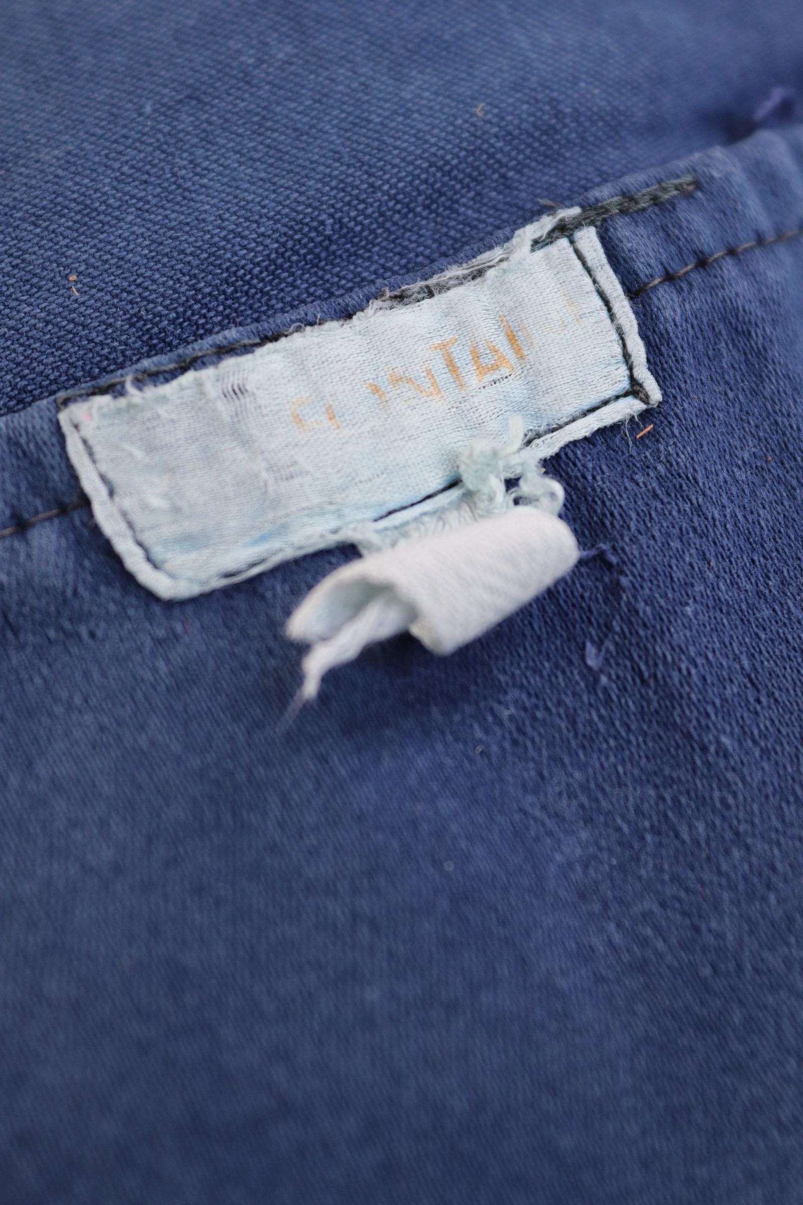 Vintage French moleskin jacket work workwear chore faded 44” chest bleu de travail