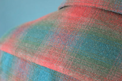 Vintage 1960s wool shadow plaid shirt brown green 46” chest loop collar