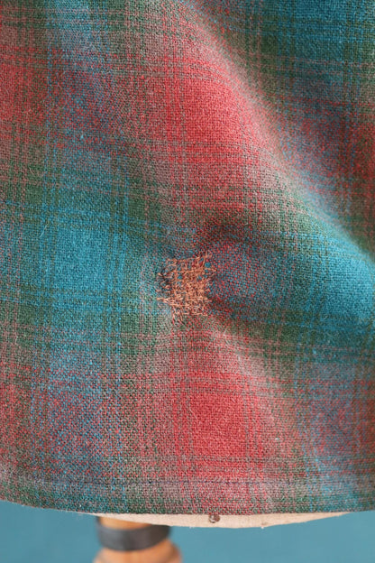 Vintage 1960s wool shadow plaid shirt brown green 46” chest loop collar