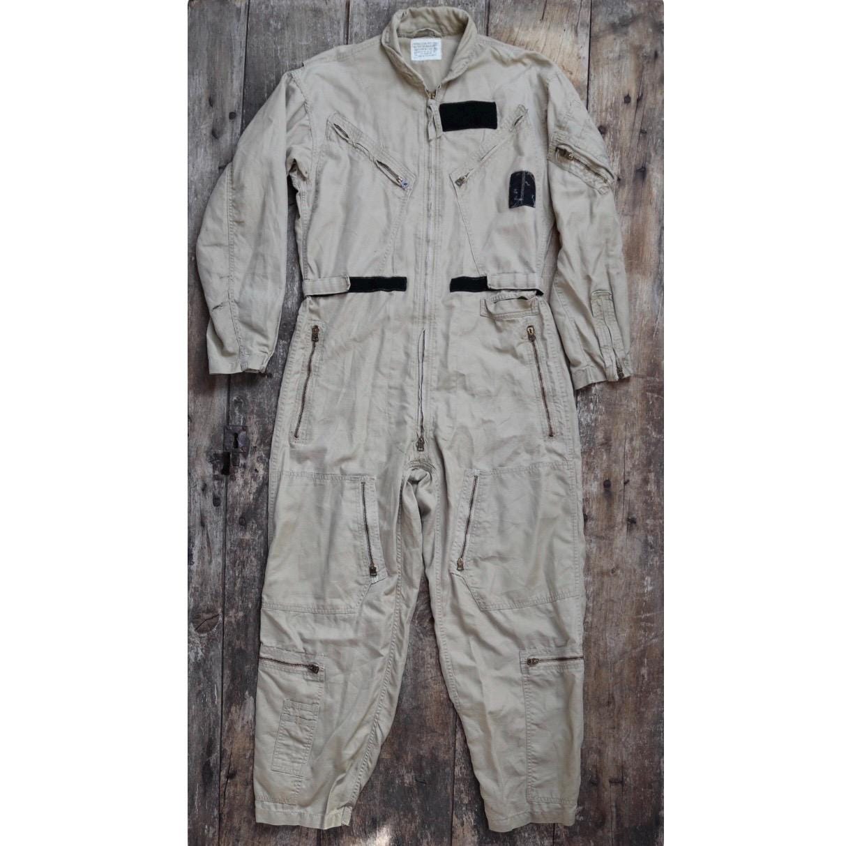Vintage 1960s USN military flight suit coveralls Vietnam light zone khaki brown overalls MIL C 5390G 40” x 34” x 28” military Conmar