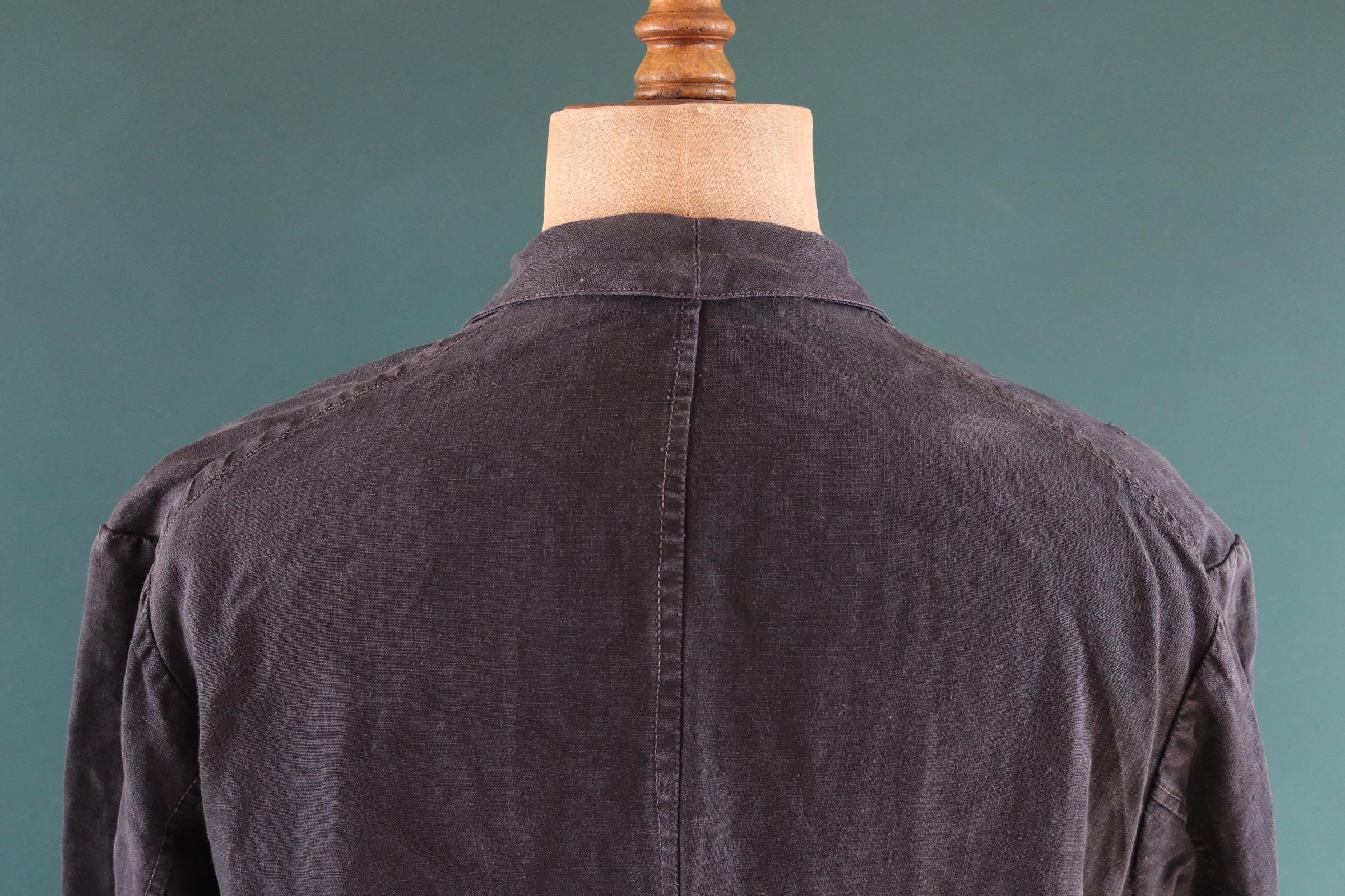 Vintage antique French indigo linen maquignon coat workwear duster