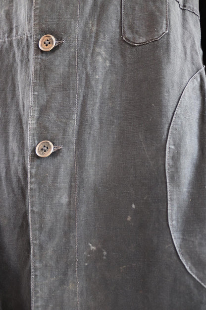 Antique French duster coat - vintage chore jacket - indigo linen workwear - maquignon - 51” chest